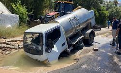 Bodrum’da isale hattı patladı, tanker çukura düştü