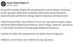 Cumhurbaşkanı Erdoğan’dan Pençe-Kilit bölgesindeki şehitler için taziye mesajı