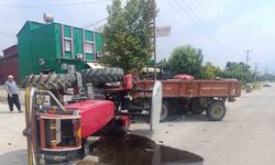 Otomobille çarpışan traktör devrildi: 2 yaralı