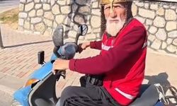 Kask yerine miğfer takan dede görenleri şaşırttı