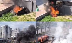 Mersin'de iş yerinin duvarına çarpan otomobil alev aldı: 1 yaralı