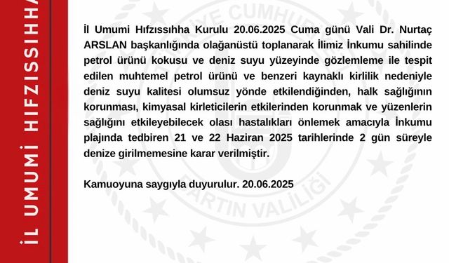 İnkumu’nda hafta sonunda denize girmek yasaklandı
