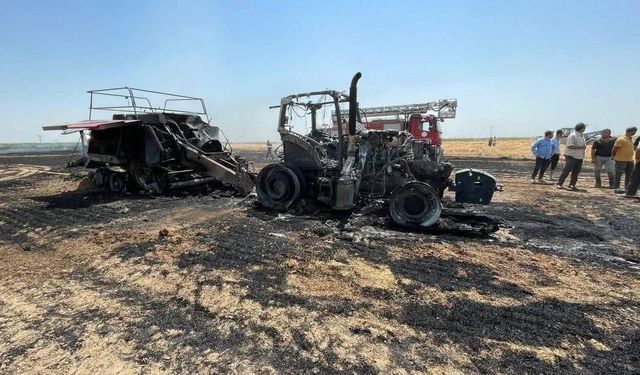 Balya makinesi alev aldı, traktör ve 3 dekar tarla yandı