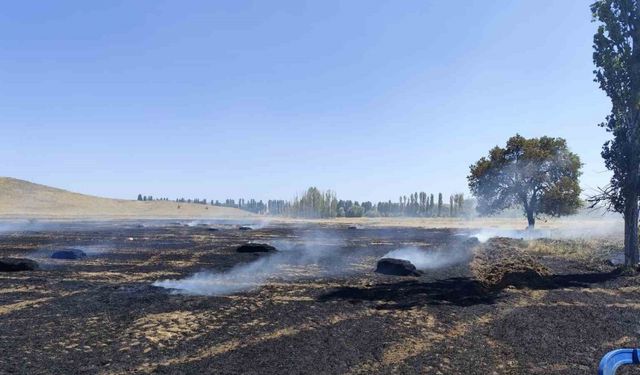 Çorum’da çıkan yangında saman balyaları küle döndü