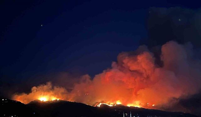 Hatay’daki orman yangınında alevler gökyüzünü aydınlattı
