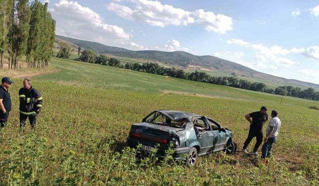 Yoldan çıkan otomobil tarlaya uçtu :1 yaralı