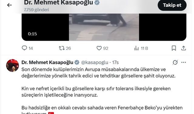 Sırp taraftarların ırkçı pankartına Kasapoğlu’ndan sert tepki