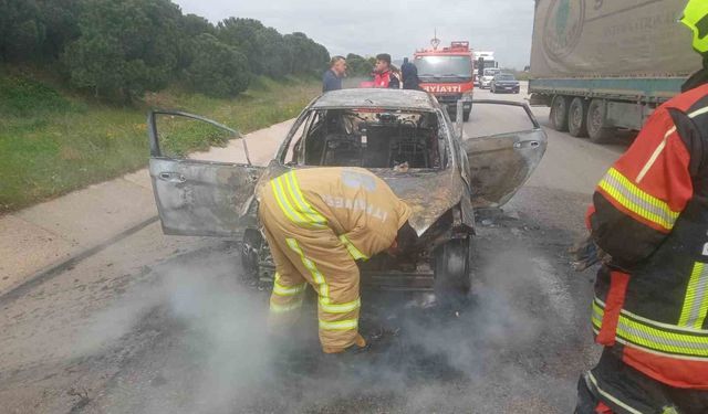 Biga-bandırma karayolunda çıkan araç yangını söndürüldü