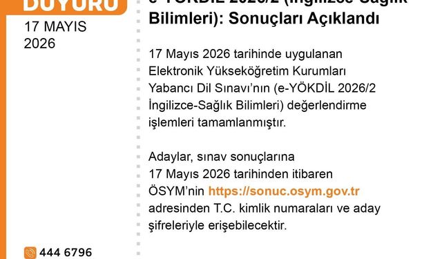 e-YÖKDİL 2026/2 sonuçları açıklandı