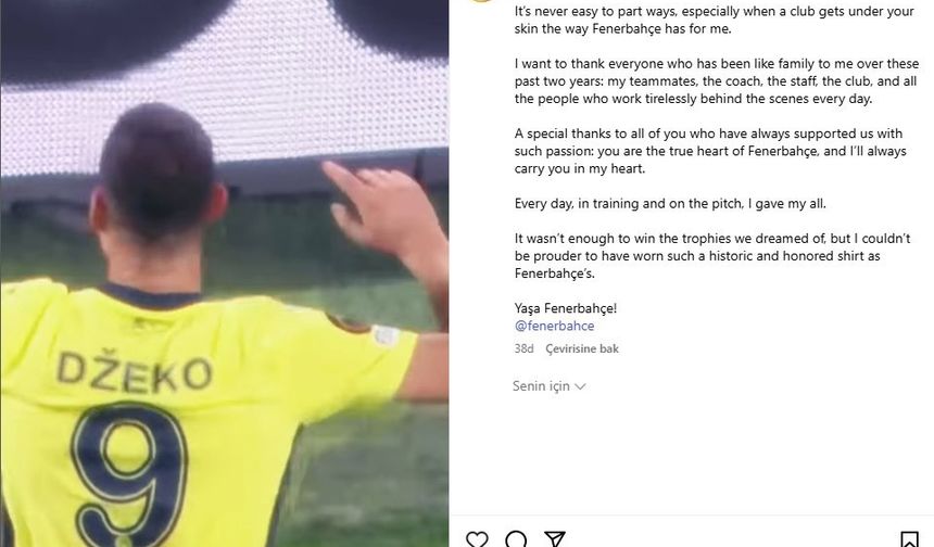 Edin Dzeko, Fenerbahçe’ye veda etti