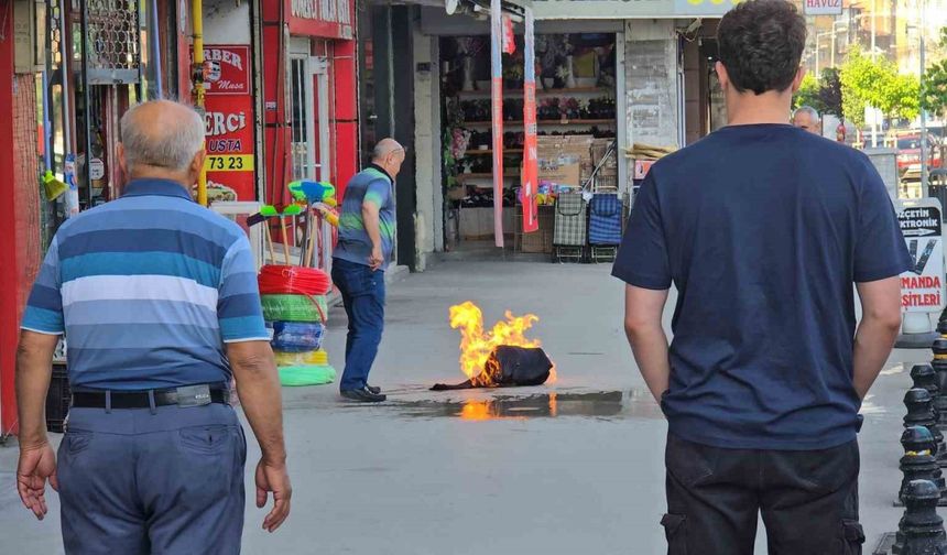 Esnafın alev alan piknik tüpü ile imtihanı