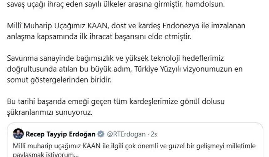 Fahrettin Altun: "Türkiye, KAAN ile 5. Nesil savaş uçağı ihraç eden sayılı ülkeler arasında"