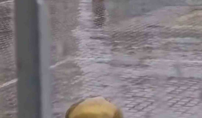 Yağmur altında İstiklal Marşı’na eşlik eden öğrenci duygulandırdı